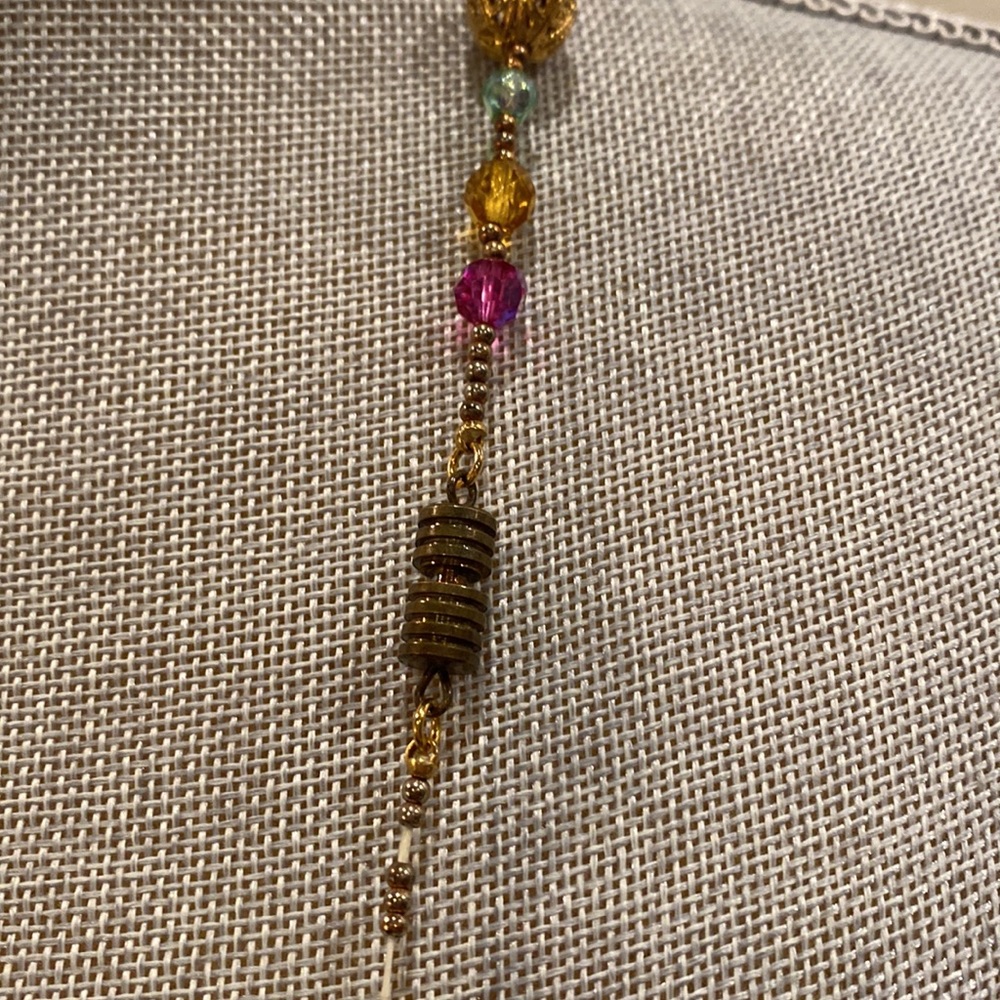 Women's long gold multi colored beads and stones necklace - Picture 5 of 8